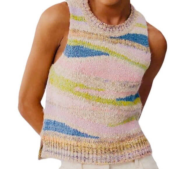 Pilcro sz M Crew Neck Knitted Tank Top Pastel Multi Sleeveless Sweater Vest - Picture 1 of 8